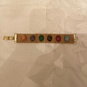 Vintage midcentury stone mesh bracelet-Sarah Coventry